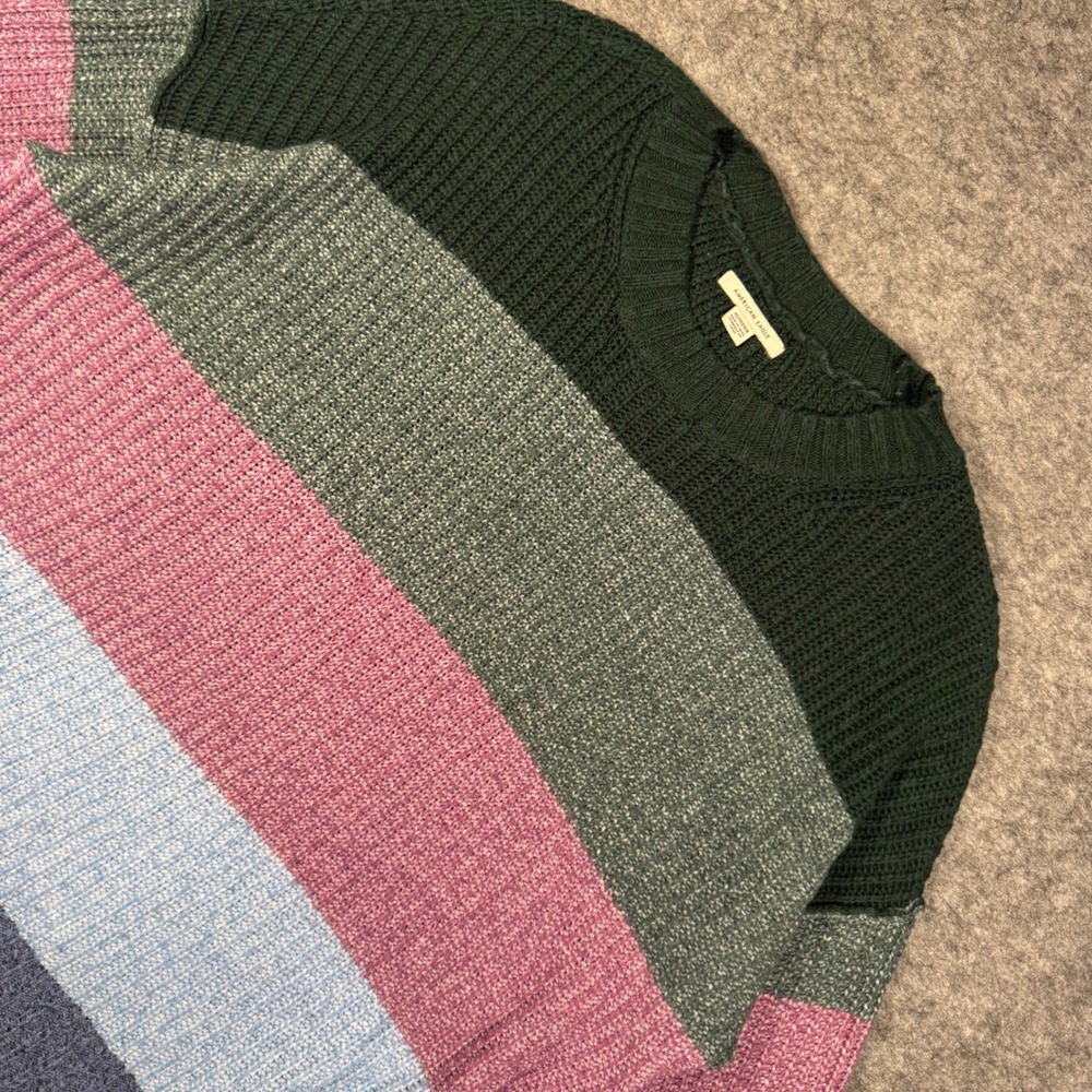 American Eagle Womens XS Oversized Colorblock Knit Sweater Green Pink Blue‎
